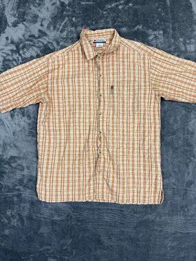 Columbia Mens Orange Plaid Short-Sleeve Button-Up Shirt M Cotton Outdoor